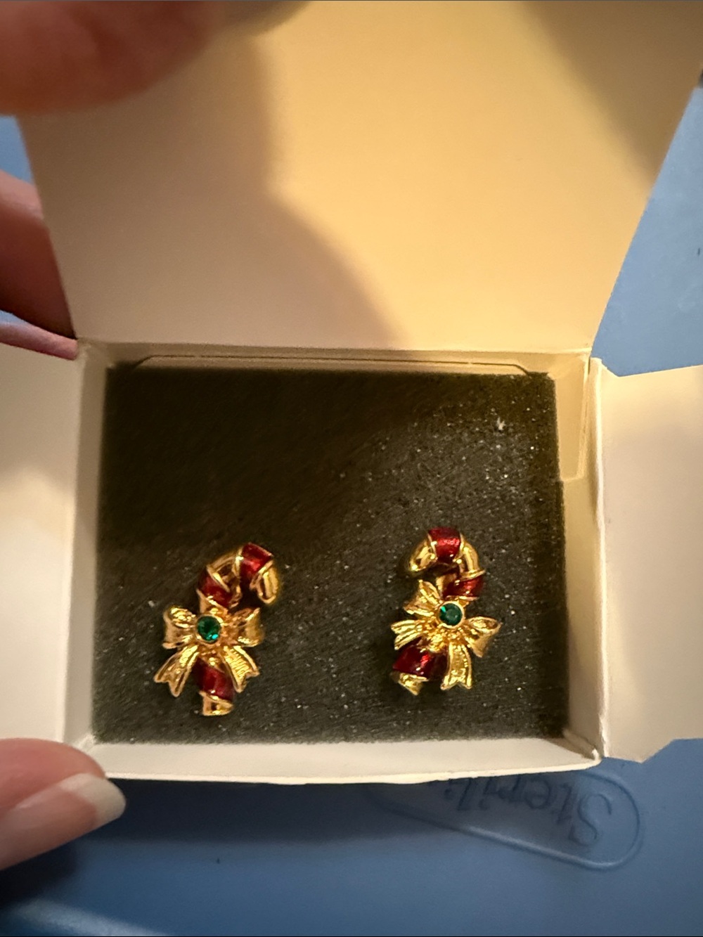Avon Holiday Treats Gold Tone Pierced Earrings with Red & Green Accents - Picture 3 of 3